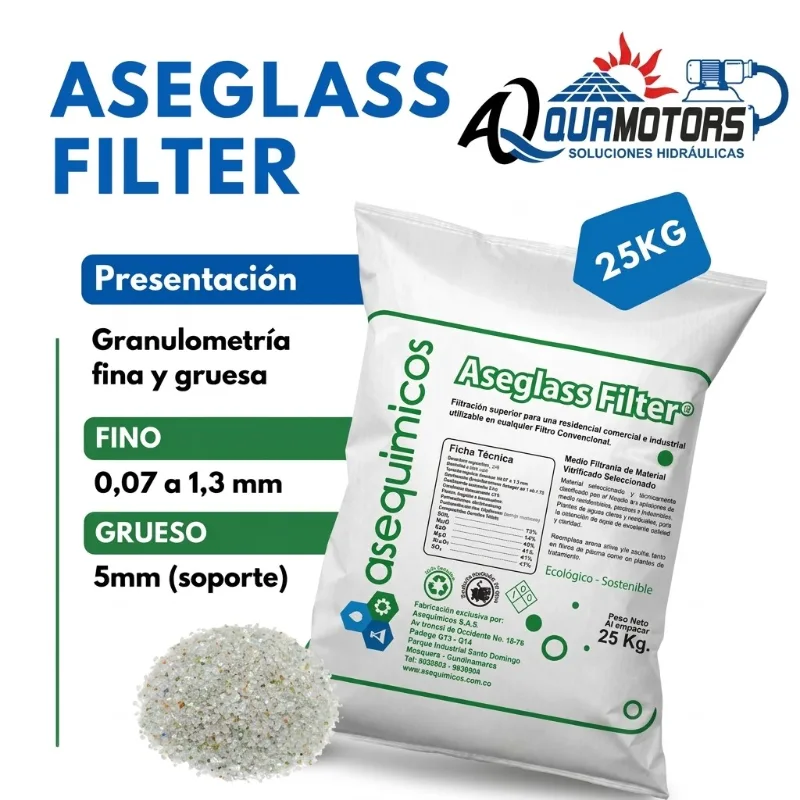 Aseglass Filter · medio filtrante de vidrio 25 kg